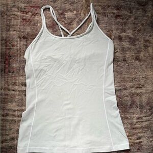 Crisscross white Lululemon tank top with built-in-bra